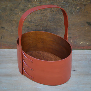 Shaker Carrier, Size #5, LeHays Shaker Boxes, Handcrafted in Maine, Red Milk Paint Finish, Side View